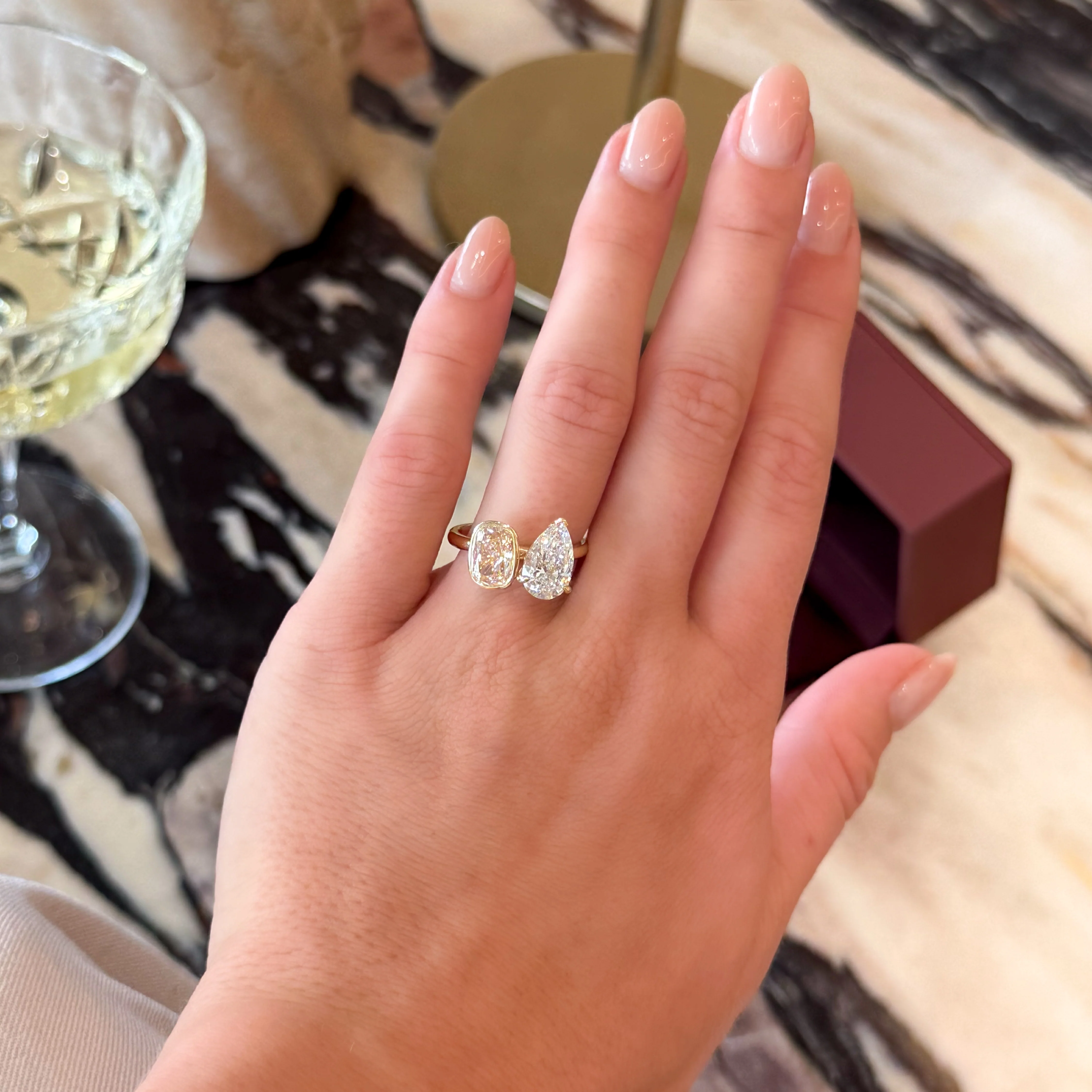 The Amaya Ring - 1.52ct Elongated Cushion Bezel and 2.02ct Pear Toi et Moi - Image 3