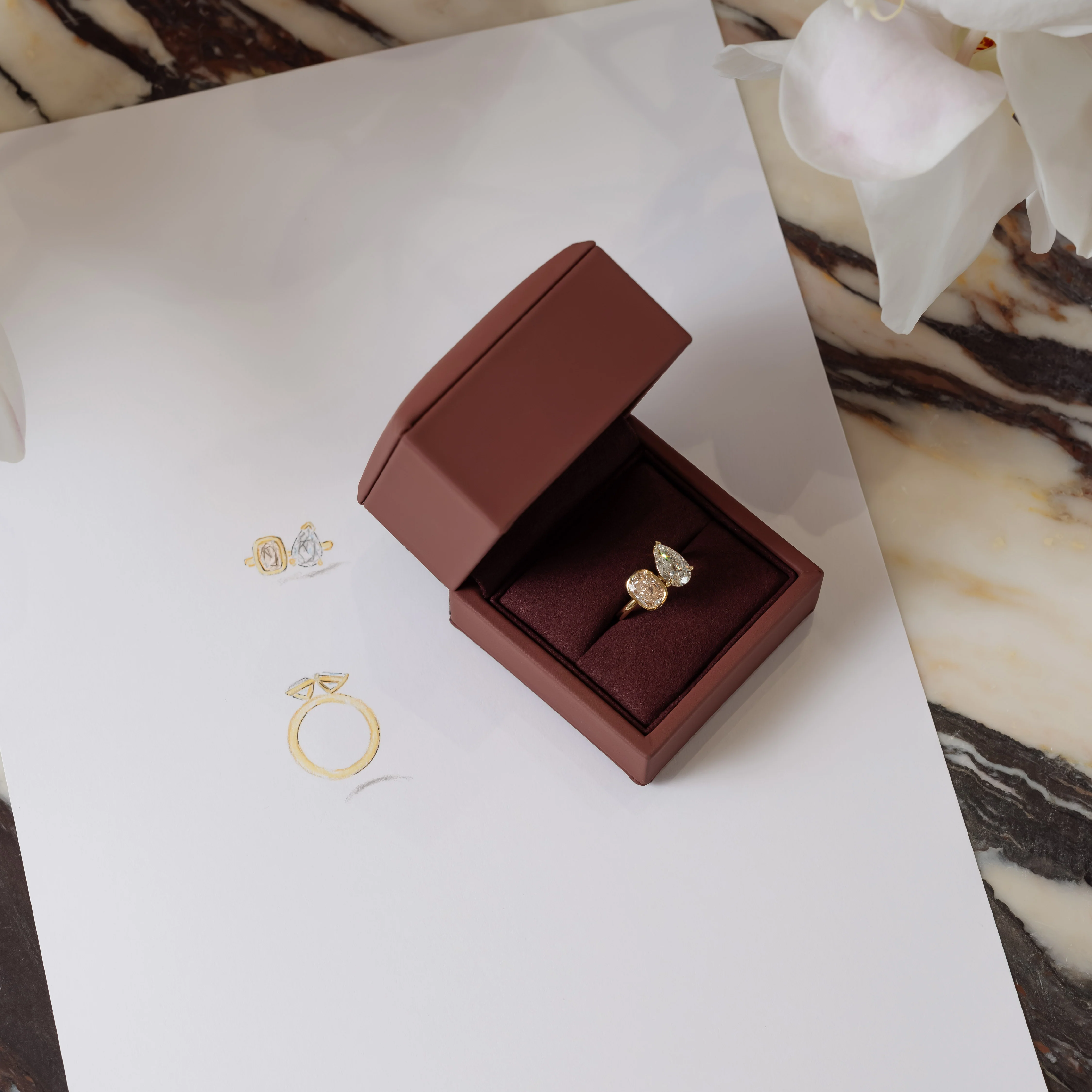 The Amaya Ring - 1.52ct Elongated Cushion Bezel and 2.02ct Pear Toi et Moi - Image 5