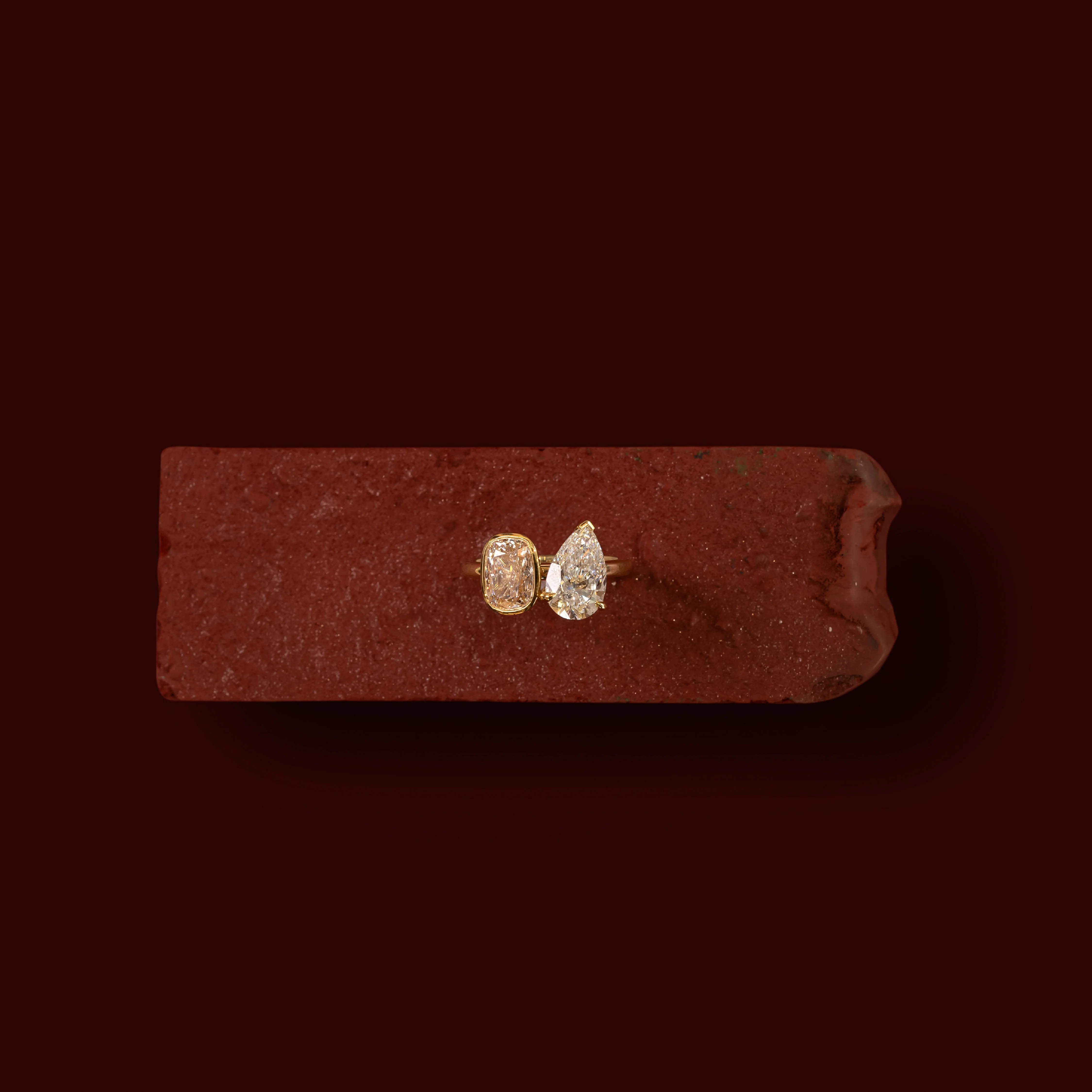 The Amaya Ring - 1.52ct Elongated Cushion Bezel and 2.02ct Pear Toi et Moi - Image 6