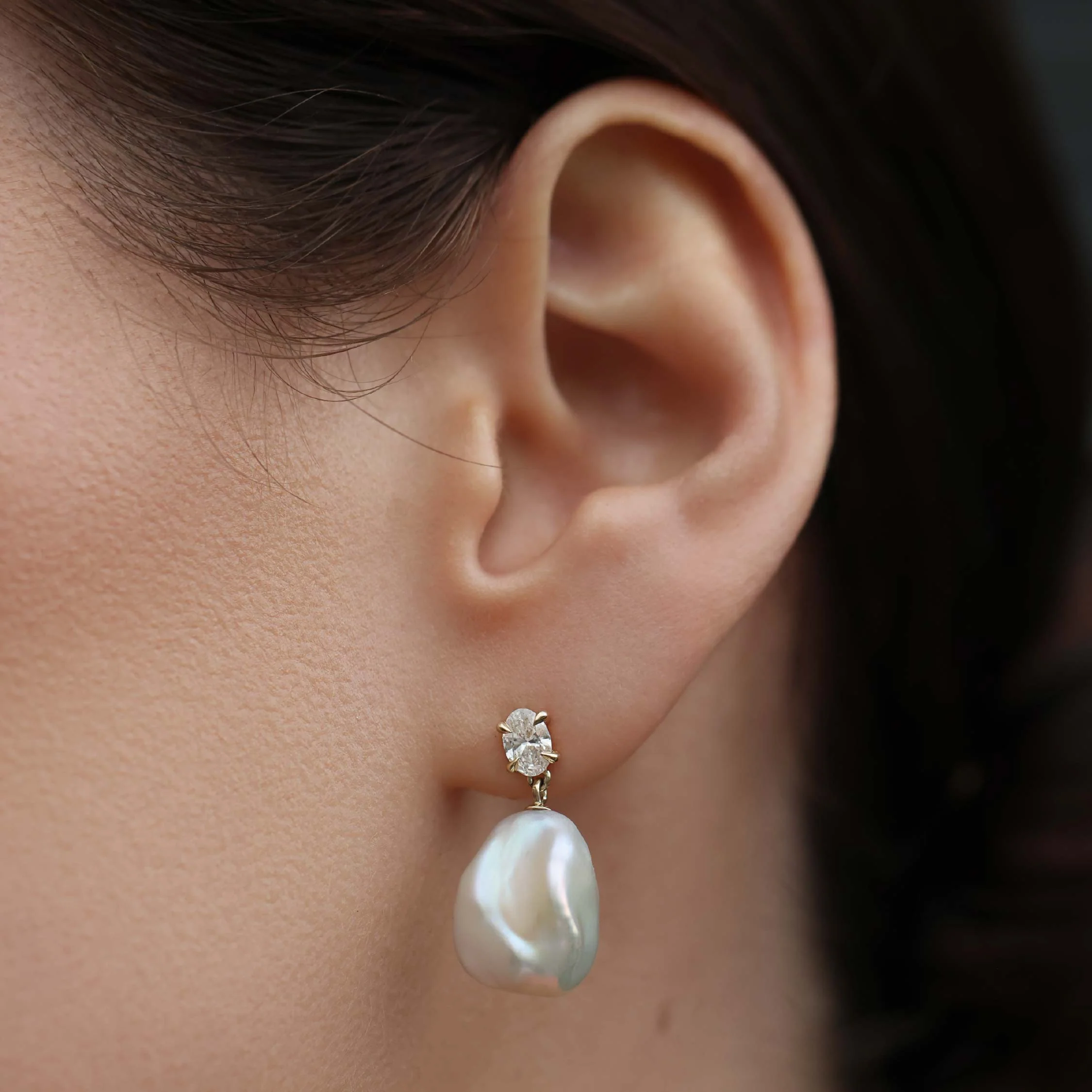 The Angelina Earrings - Keshi Pearl Oval Drop Earrings - Image 3