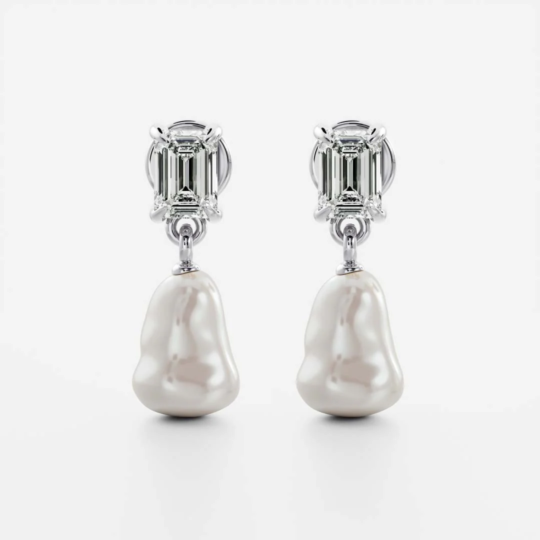 The Angelina Earrings - Keshi Pearl Emerald Drop Earrings - Image 3