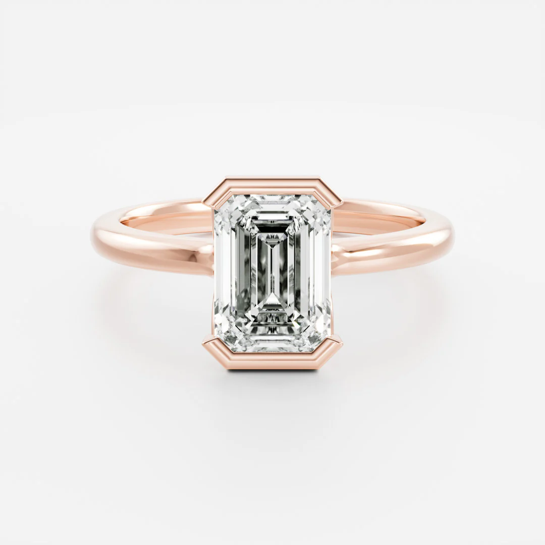 The Audrey Ring - Emerald Half Bezel Solitaire - Image 6