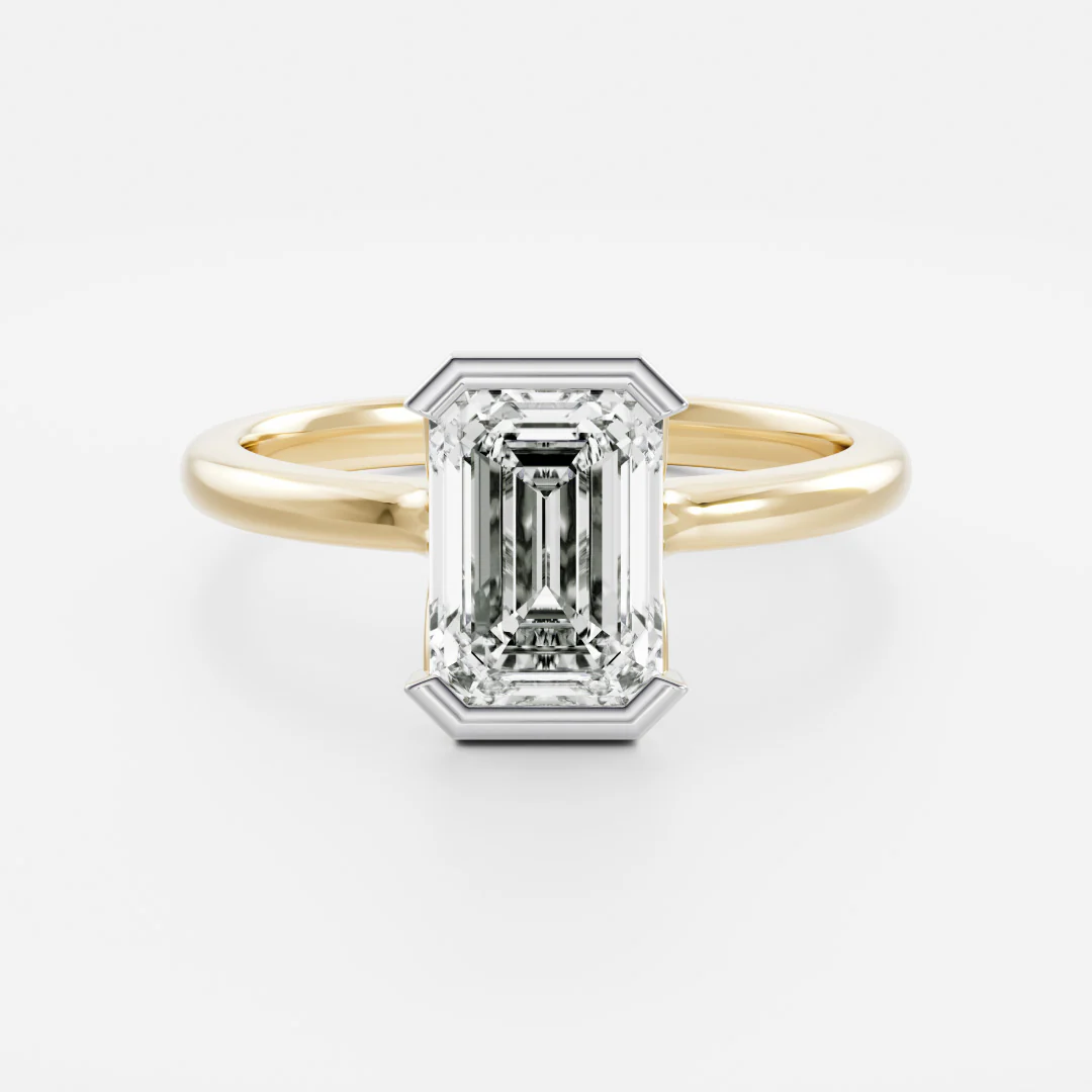 The Audrey Ring - Emerald Half Bezel Solitaire - Image 7