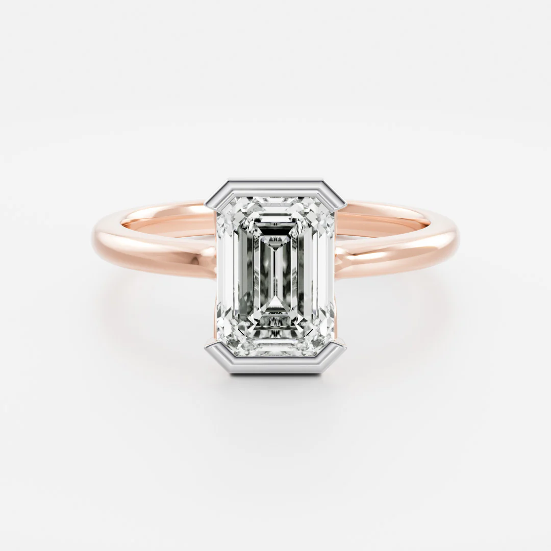 The Audrey Ring - Emerald Half Bezel Solitaire - Image 8