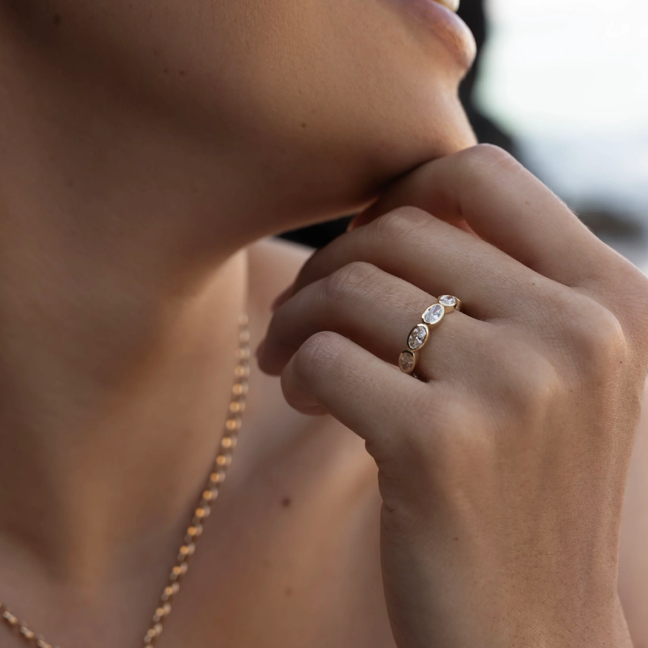 The Harper Ring - Horizontal Oval Bezel Wedding Ring - Image 4