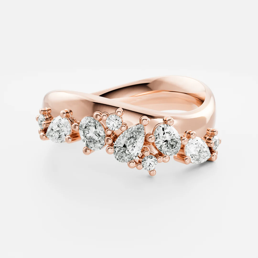 The Nalaya Ring - Scattered Pear and Round Contour Wedding Ring - Image 6